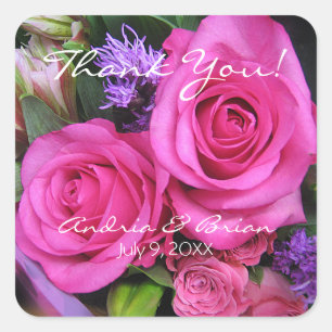 Sticker Carré Merci À Vos Invités Mariages, Bouquet Roses Roses