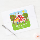 Sticker Carré Merci Anniversaire Rouge Fille Cheveux Blonds Ferm (Enveloppe)