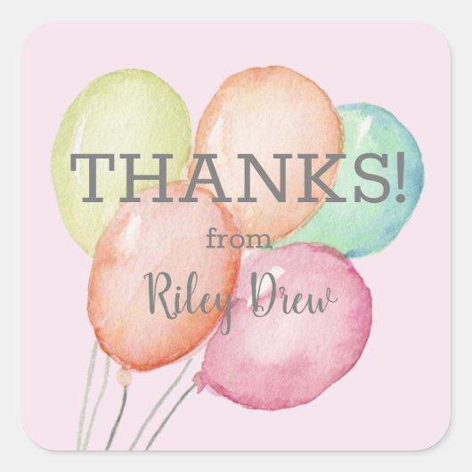 Sticker Carré Merci Aquarelle Ballons rose (Devant)