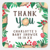 Sticker Carré merci baby shower d'aquarelle bois forêt (Devant)
