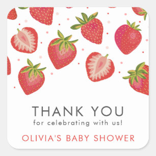 Sticker Carré Merci Baby shower Filles fraises