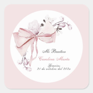 Sticker Carré Merci Baptême Fille