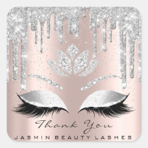 Sticker Carré Merci Beauté Lashes Bridal Grey Rose Parties scint