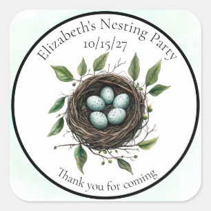 Sticker Carré Merci Bébé Fête de nidification Nid d'oiseau