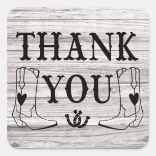 Sticker Carré Merci Bois Occidental Mariage Bottes de Cowboy