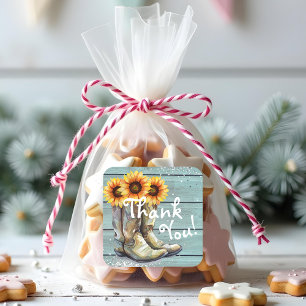 Sticker Carré Merci Bottes Rustiques de Country Western Sunflowe
