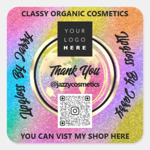 Sticker Carré Merci Business Logo QRCode Parties scintillant mon