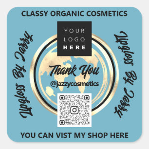 Sticker Carré Merci Business QR Code Logo Carte du monde Earth B