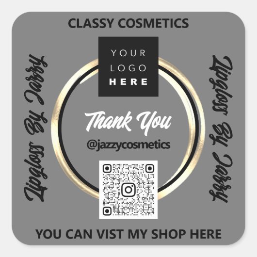 Sticker Carré Merci Business QR Code Logo Golden Circle encadré (Devant)
