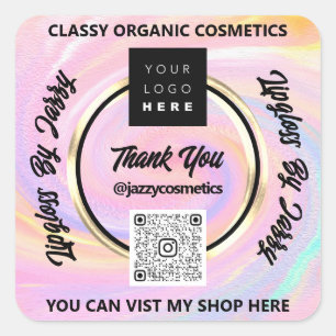 Sticker Carré Merci Business QR Code Logo Holographic Gold