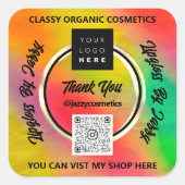 Sticker Carré Merci Business QR Code Logo Holographic Gold Frame (Devant)