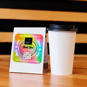 Sticker Carré Merci Business QR Code Logo Rainbow Holograph