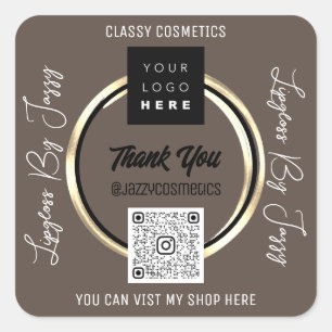Sticker Carré Merci Business QR Code Logo Scan Gold Brown