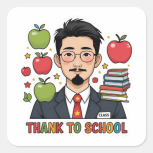 Sticker Carré Merci Cadeau de rentrée Enseignant Pomme