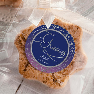 Sticker Carré Merci cadeau Silver Gracias Royal Blue Pink Glam