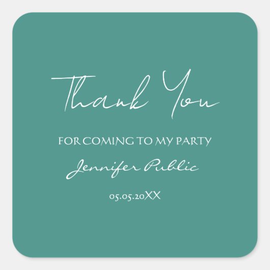 Sticker Carré Merci Calligraphie Texte Turquoise Bleu Vert (Devant)