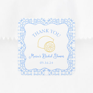 Sticker Carré Merci Carreaux Bleus Citron Personnalisés pour la