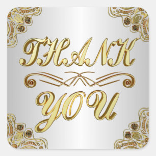 Sticker Carré MERCI classique Or et argent élégant