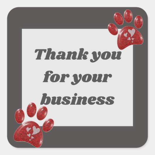 Sticker Carré Merci client Bright Red Empreinte de patte (Devant)