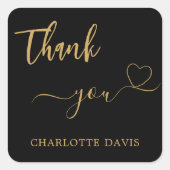 Sticker Carré Merci coeur noir or nom (Devant)