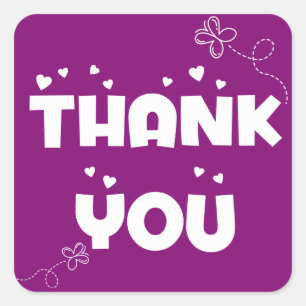 Sticker Carré Merci Cœurs et Papillon Amour Violet et Blanc