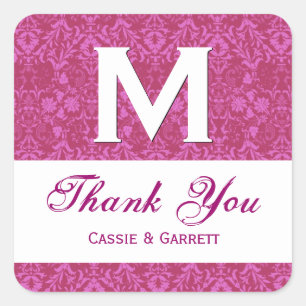 Sticker Carré Merci Damas rose Mariage Monogramme R318