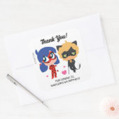 Sticker Carré Merci d'anniversaire de la coccinelle et du chat (Enveloppe)