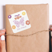 Sticker Carré Merci d'anniversaire du papillon rétro