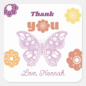 Sticker Carré Merci d'anniversaire du papillon rétro (Devant)