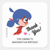 Sticker Carré Merci d'anniversaire Miraculum Ladybug (Devant)