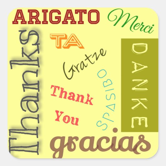 Sticker Carré Merci dans de nombreuses langues Design de typogra (Devant)