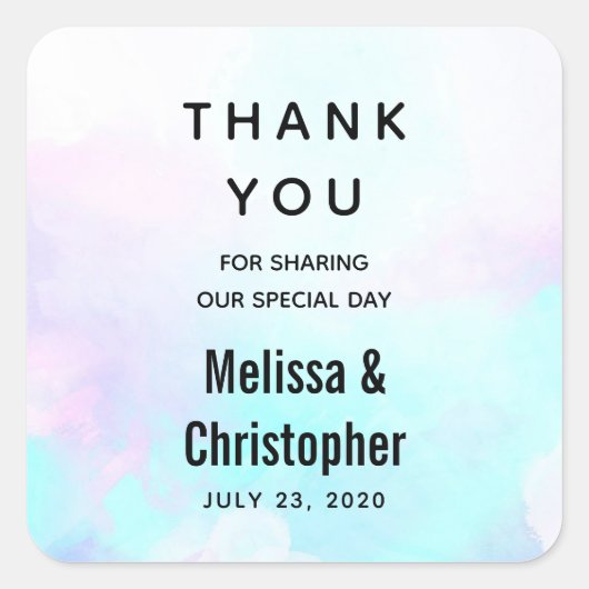 Sticker Carré Merci d'aquarelle bleu et violet Abstrait moderne (Devant)