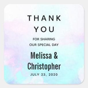 Sticker Carré Merci d'aquarelle bleu et violet Abstrait moderne