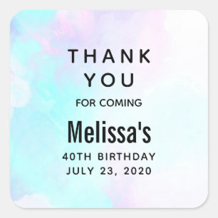 Sticker Carré Merci d'aquarelle bleu et violet Abstrait moderne