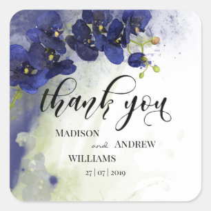 Sticker Carré Merci d'aquarelle bleu foncé