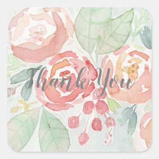 Sticker Carré Merci d'aquarelle de corail