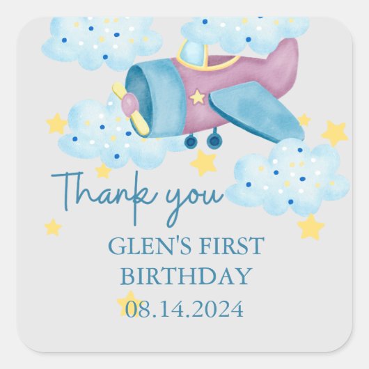 Sticker Carré Merci d'avion violet haut et loin (Devant)