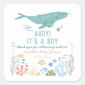 Sticker Carré Merci de Baby shower baleine (Devant)
