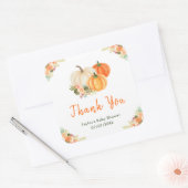 Sticker Carré Merci de Baby shower Citrouille orange et vert (Enveloppe)