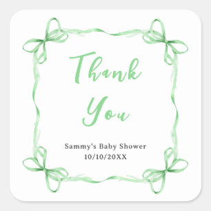 Sticker Carré Merci de Baby shower de  Coquette vert