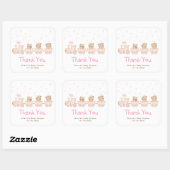 Sticker Carré Merci de Baby shower de train rose ours (Feuille)