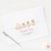 Sticker Carré Merci de Baby shower de train rose ours (Enveloppe)