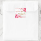 Sticker Carré Merci de Baby shower floral rose pâle (Sac)