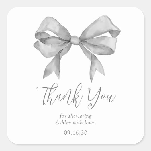 Sticker Carré Merci de Baby shower Garçon de Grey Bow (Devant)