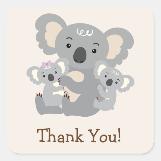 Sticker Carré Merci de Baby shower Koala Twins (Devant)