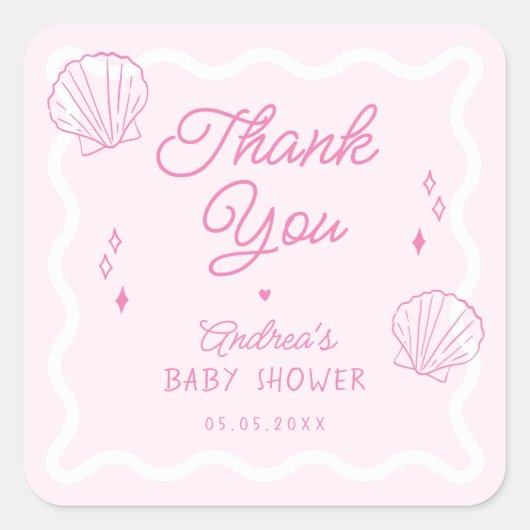 Sticker Carré Merci de Baby shower Ocean Shell tiré à la main (Devant)