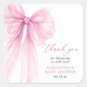 Sticker Carré Merci de Baby shower rose moderne