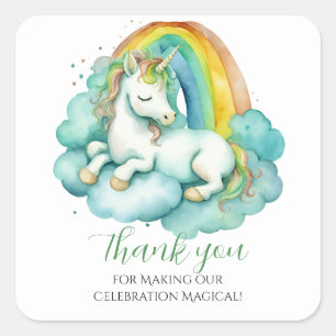 Sticker Carré Merci de Baby shower Unicorne bébé
