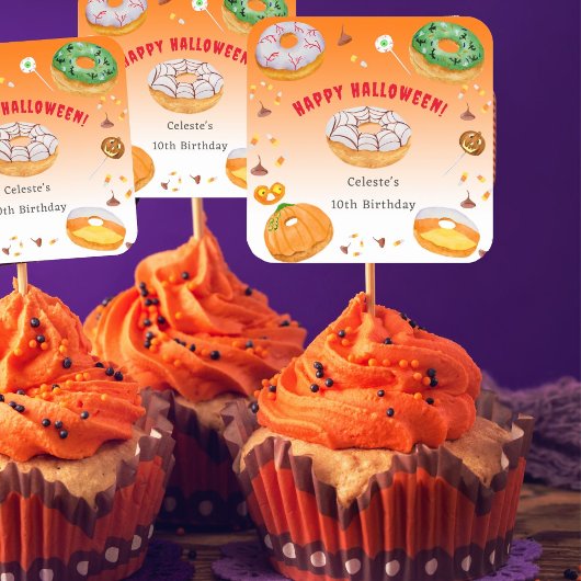 Sticker Carré Merci de bonbon d'Halloween à l'aquarelle