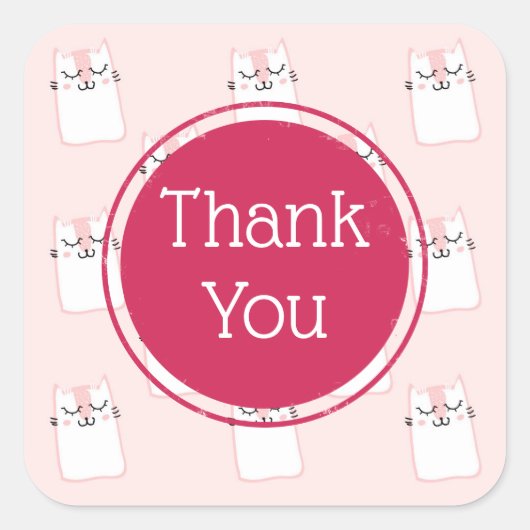 Sticker Carré Merci de chaton rose couchant (Devant)